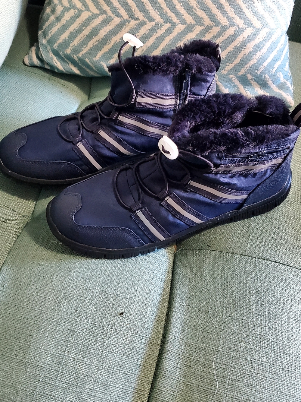 Navy Faux-Fur Lined Winter Ankle Boots